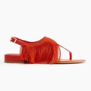 NWT. H&M Red-Orange Fringe-Trimmed Sandals. Sz 38/US7. Sold out